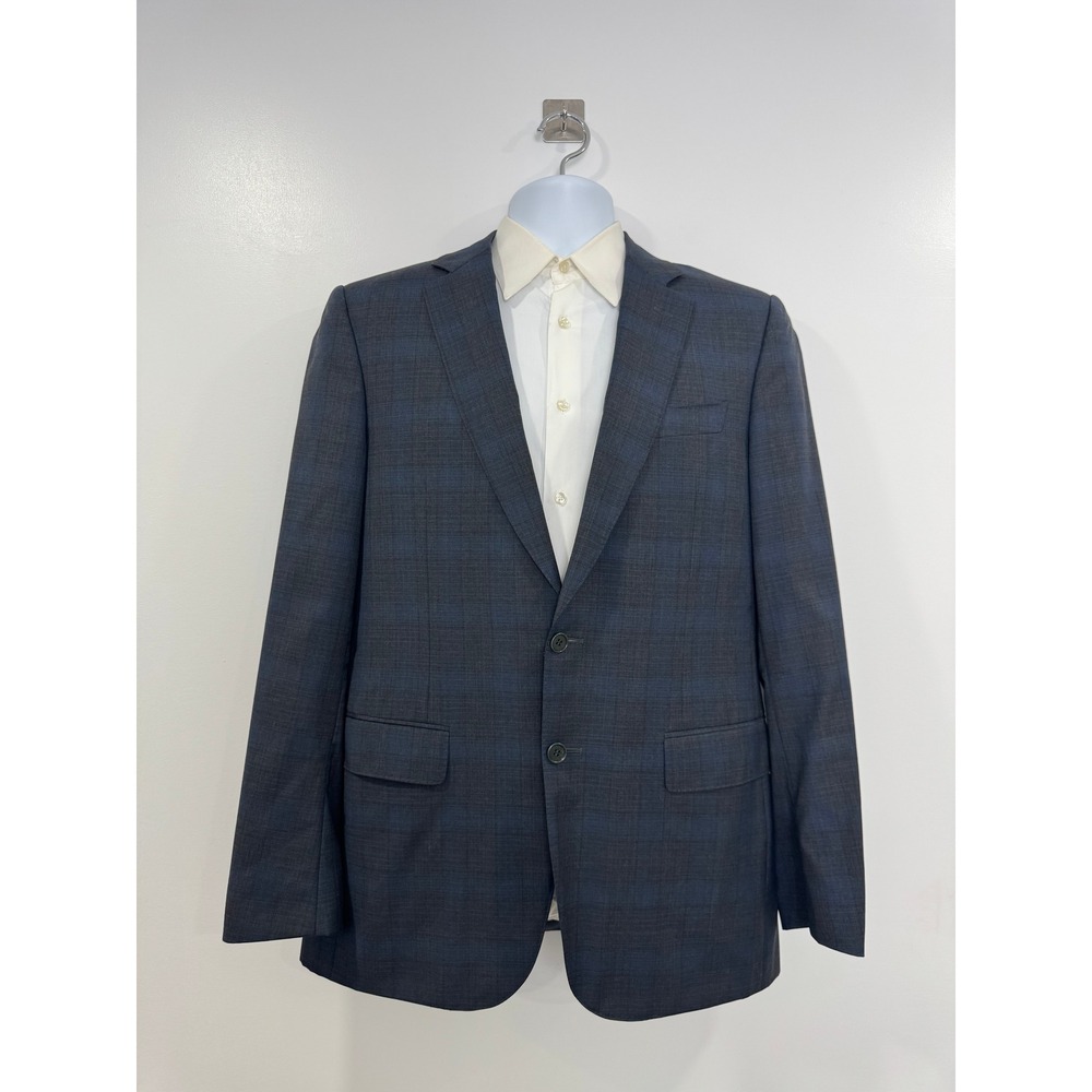 Canali Men Blue Black Plaid Wool Blazer Sport Coat 40R